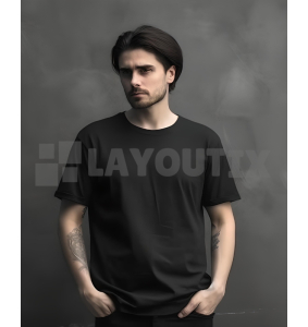 Black T-Shirt Mockup - With Man