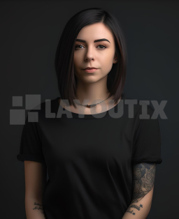 Black T-Shirt Mockup - Woman Model