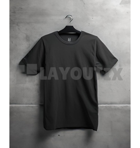 Black T-Shirt Mockup - Grey Wall