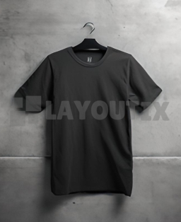 Black T-Shirt Mockup - Grey Wall