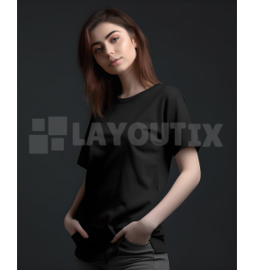 Black T-Shirt Mockup - Woman