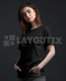 Black T-Shirt Mockup - Woman