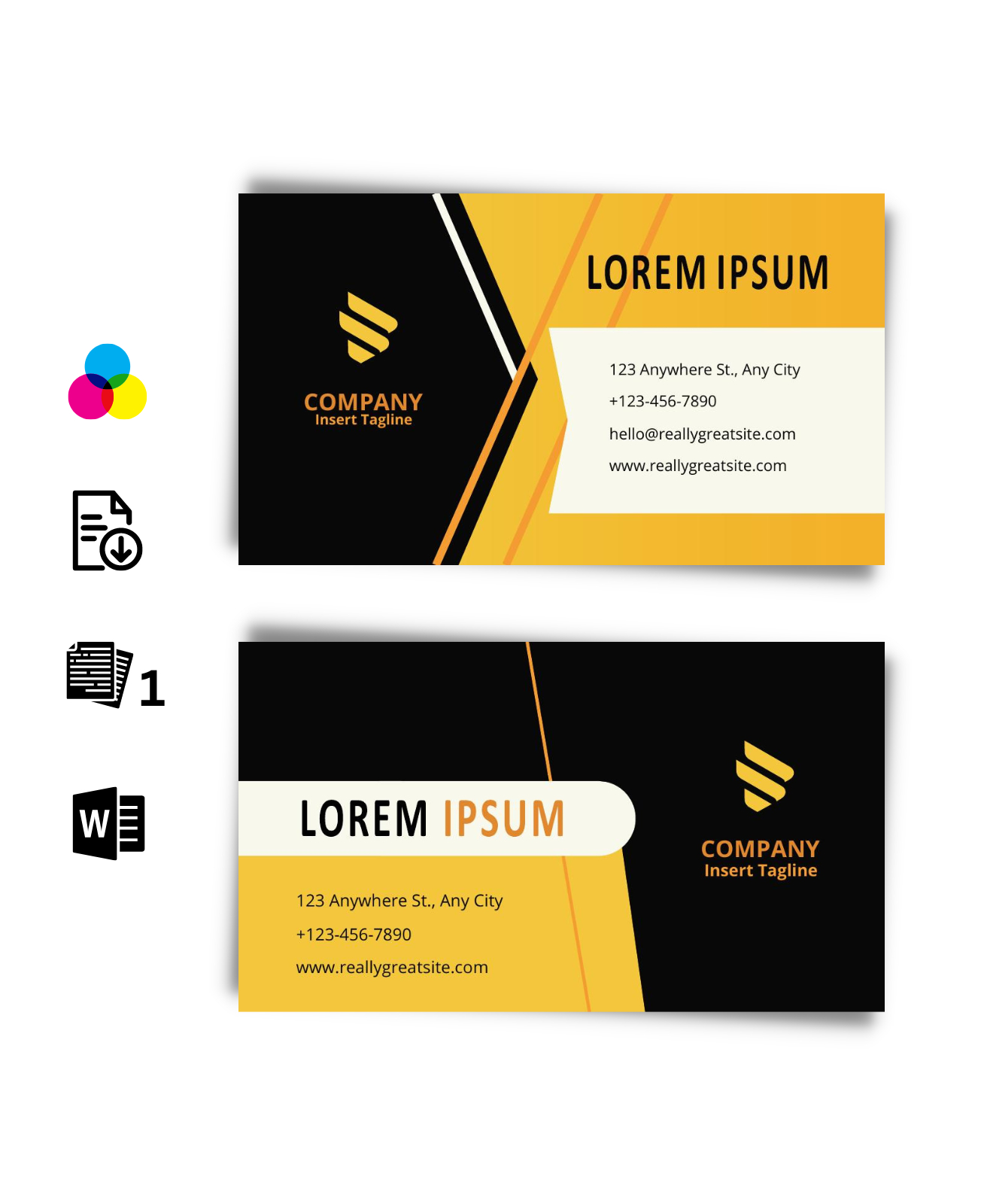 Visiting Card Design Template Word Black Yellow