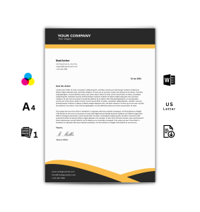 Professional Letterhead Template Word in Black & Yellow for Various Industries